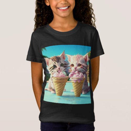 Two kittens eating ice cream T_Shirt