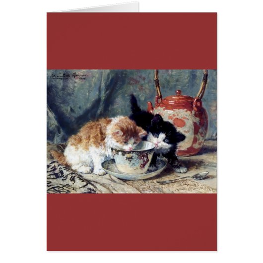 Two kittens having tea party cards (Front)