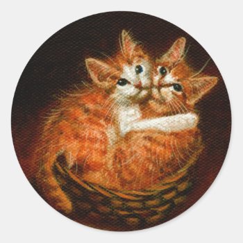 Two Kittens In Basket Stickers by KMCoriginals at Zazzle