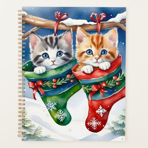 Two Kittens in Christmas Stockings in the Snow Planner