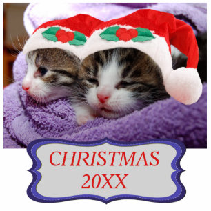Two Kittens in Red Santa Hats Christmas 20XX Cutout
