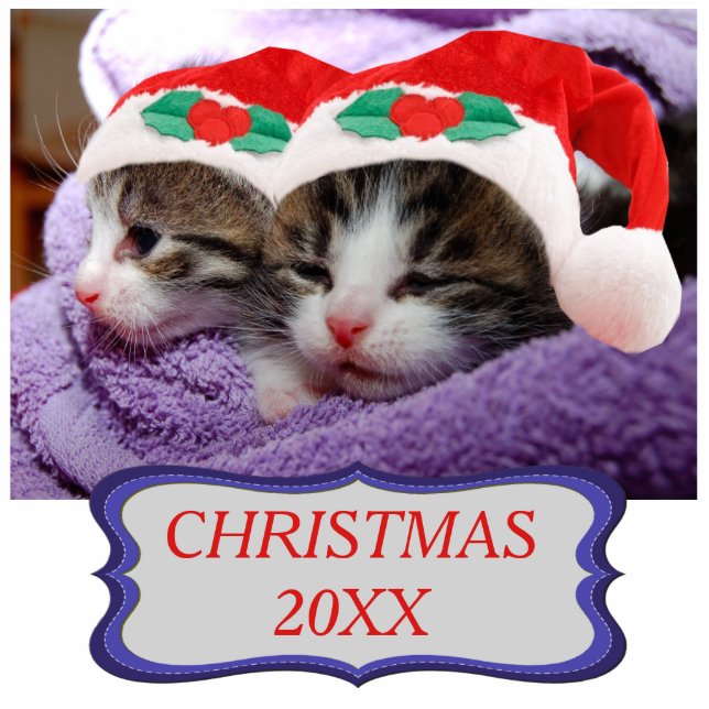 Two Kittens in Red Santa Hats Christmas 20XX Cutout (Front)