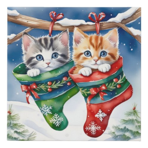 Two Kittens in Stockings Faux Wrapped Canvas Print