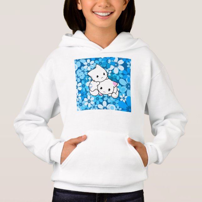 Two Kittens on Blue Background Hoodie (Front)