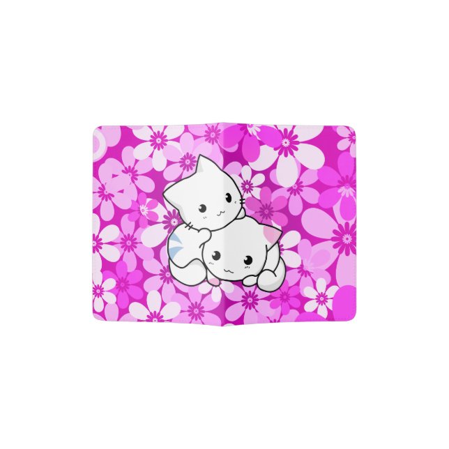Two Kittens on Pink Background Passport Holder (Opened)