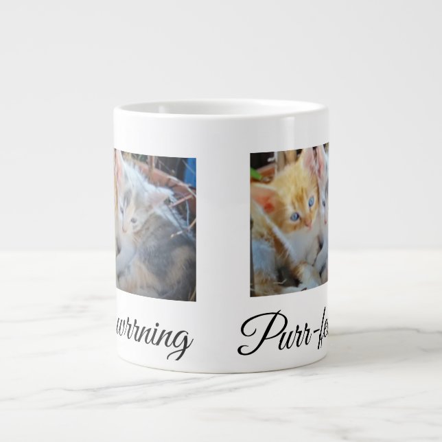 Two Kittens Photo Front, Back Heart Paw,  Giant Coffee Mug (Front)