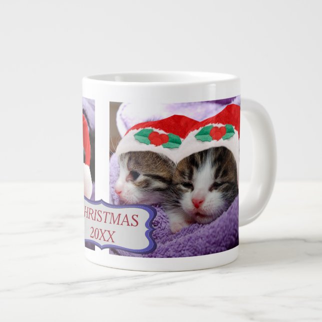 Two Kittens Santa Hats Merry Christmas Giant Coffe Coffee Mug (Front Right)