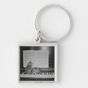 Two kittens sitting on piano keyboard by sheet keychain