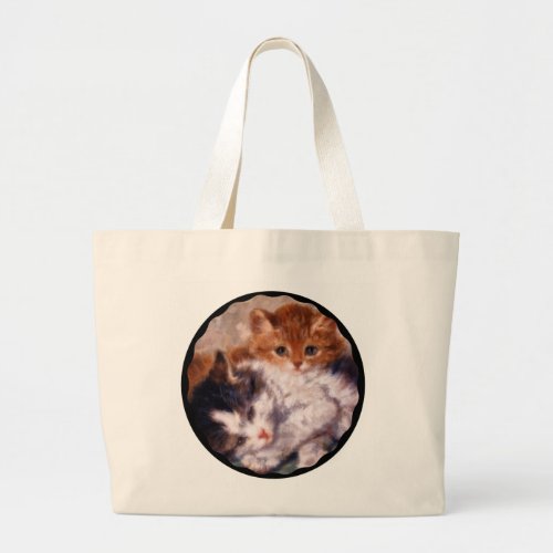 Two Kittens Snuggle by Henritte Ronner_Knip Large Tote Bag