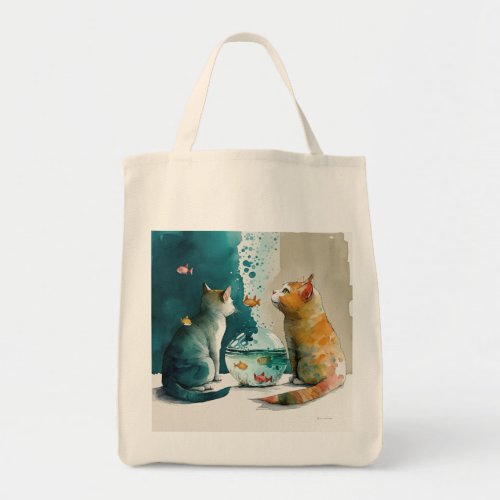 Two Kittens Watch Fish Floating _ Tote Bag