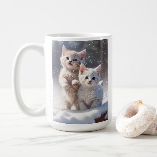 Two Kittens with Blue Eyes Playing in the Snow  Coffee Mug