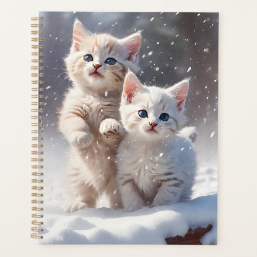 Two Kittens with Blue Eyes Playing in the Snow  Planner