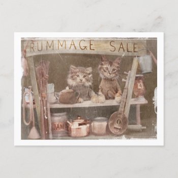 Two Kitties Having A Rummage Sale Holiday Postcard by dmorganajonz at Zazzle
