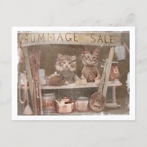 Two Kitties Having a Rummage Sale Holiday Postcard