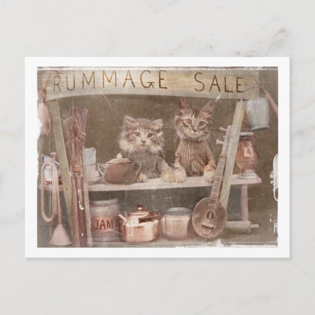 Two Kitties Having a Rummage Sale Holiday Postcard (Front)
