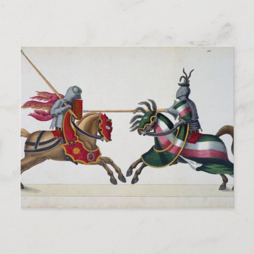 Two knights at a tournament plate from A History Postcard