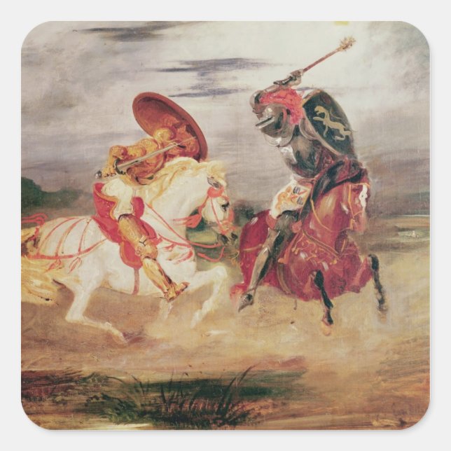 Two Knights Fighting in a Landscape, c.1824 Square Sticker (Front)