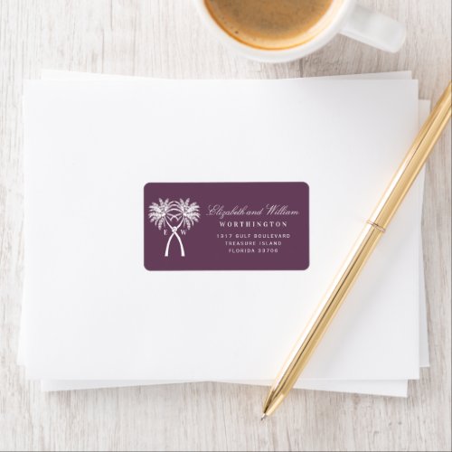 Two Knotted Palm Trees Tropical Wedding Address Label