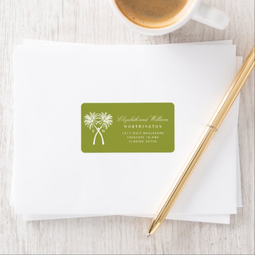 Two Knotted Palm Trees Tropical Wedding Address Label