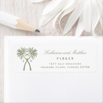 Two Knotted Palm Trees Tropical Wedding Address Label by fatfatin_blue_knot at Zazzle