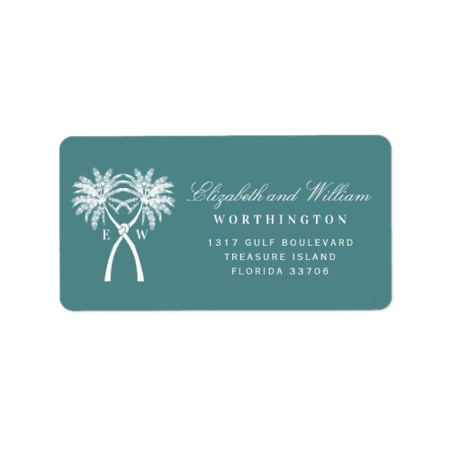 Two Knotted Palm Trees Tropical Wedding Address Label