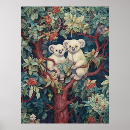 Two koalas up a gum tree poster