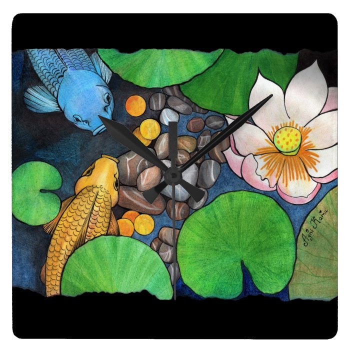 "Two Koi and Lotus" by Agni Kama Wall Clocks