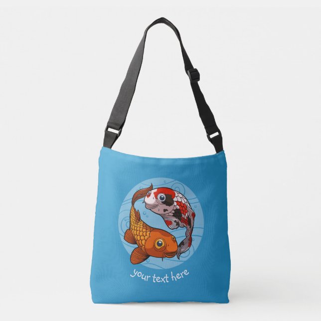 Two Koi Carp Fish Friends Swimming Cartoon Crossbody Bag (Front)