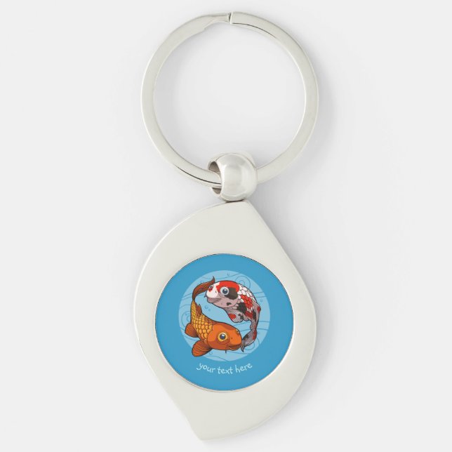 Two Koi Carp Fish Friends Swimming Cartoon Keychain (Front)