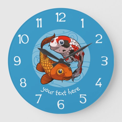 Two Koi Carp Fish Friends Swimming Cartoon Large Clock