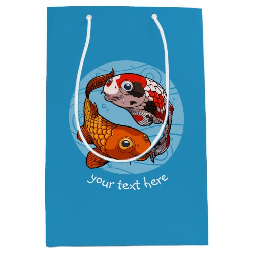 Two Koi Carp Fish Friends Swimming Cartoon Medium Gift Bag