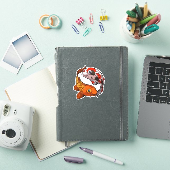 Two Koi Carp Fish Friends Swimming Cartoon Sticker (iPad Cover)