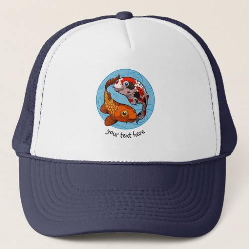 Two Koi Carp Fish Friends Swimming Cartoon Trucker Hat