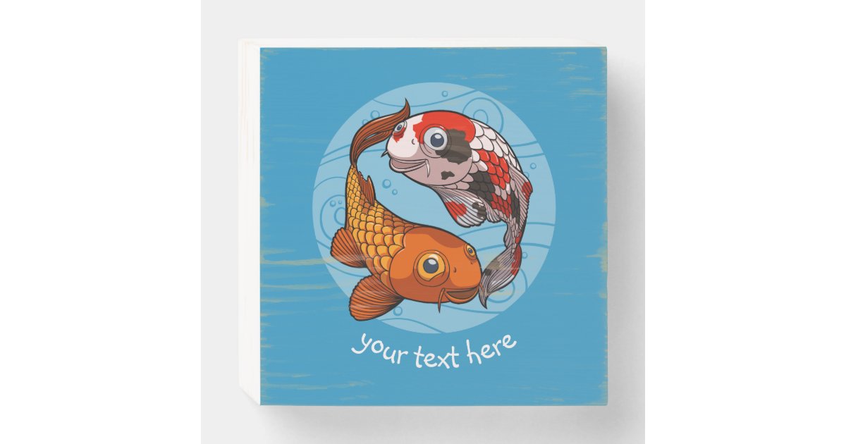 Two Koi Carp Fish Friends Swimming Cartoon Wooden Box Sign | Zazzle