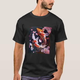 Two Koi Fish swimming together flowers petals Japa T-Shirt