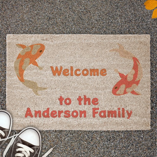 Two Koi in Orange and Red Fiber Doormat (Creator Uploaded)