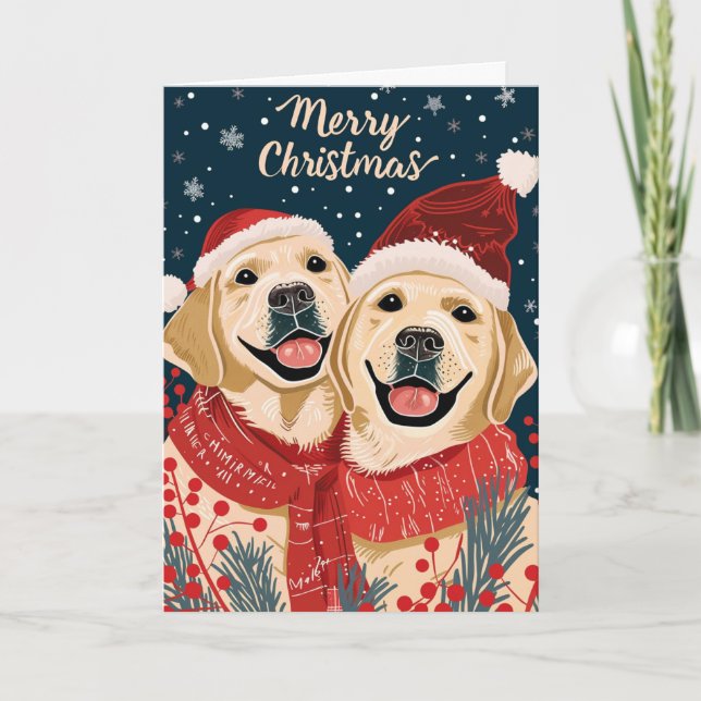 Two Labrador Merry Christmas Personalized Holiday Card (Front)