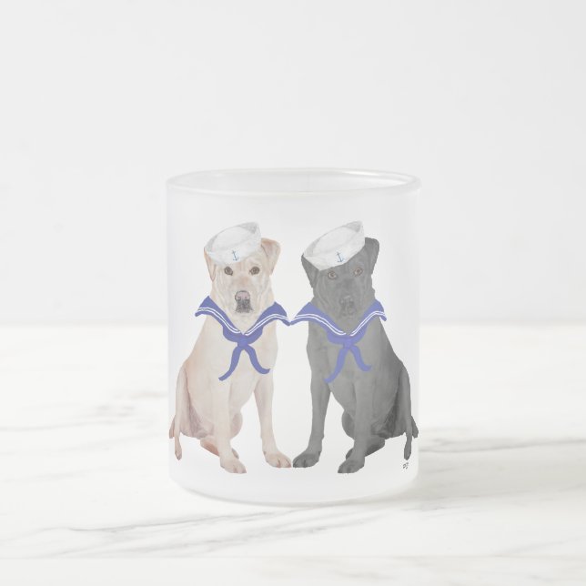 Two  Labrador Retrievers Frosted Glass Coffee Mug (Center)