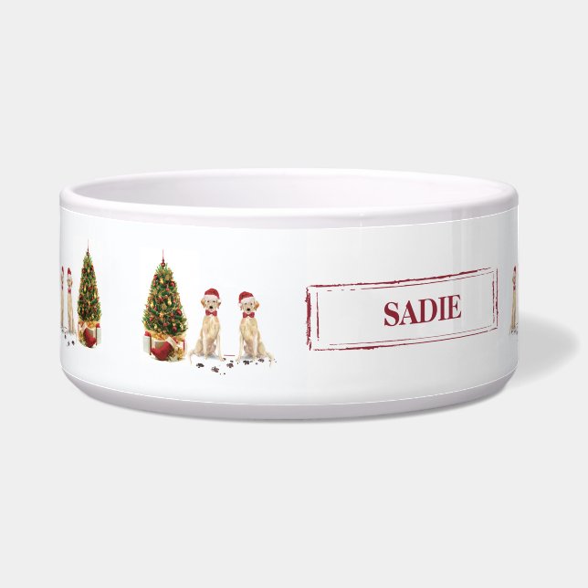 Two Labrador Retrievers Funny Christmas Dog Bowl (Left)