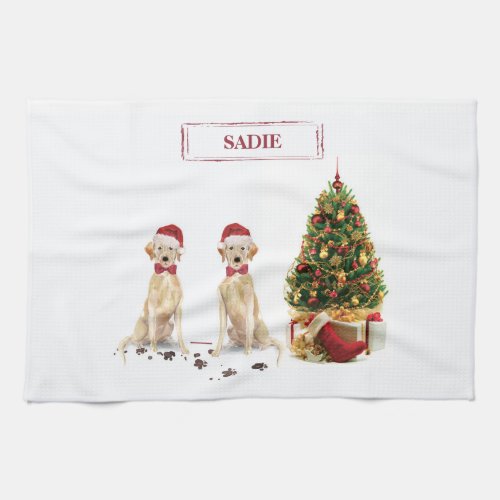 Two Labrador Retrievers Funny Christmas Dog Kitchen Towel