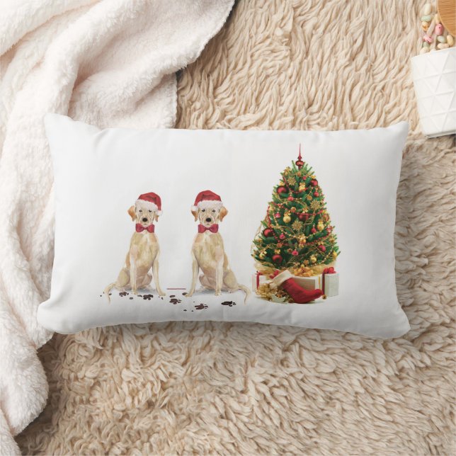 Two Labrador Retrievers Funny Christmas Dog Lumbar Pillow (Blanket)