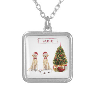 Two Labrador Retrievers Funny Christmas Dog Silver Plated Necklace