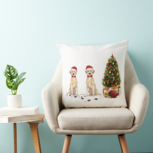 Two Labrador Retrievers Funny Christmas Dog Throw Pillow