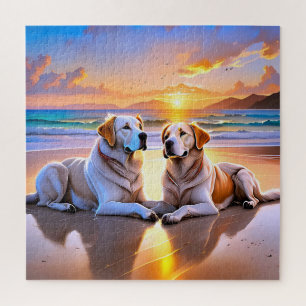 Two Labrador Retrievers on a beach Jigsaw Puzzle