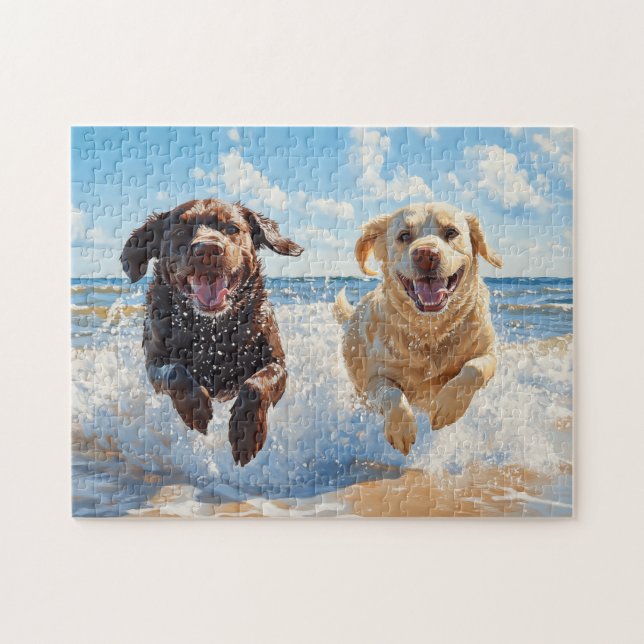 Two Labrador Retrievers on Beach Jigsaw Puzzle (Horizontal)