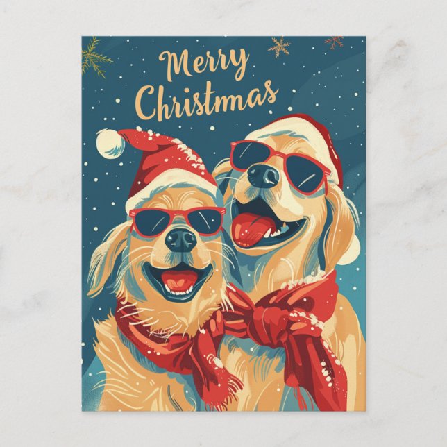 Two Labrador with sunglasses Merry Christmas  Postcard (Front)