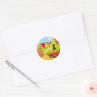 Two Labradors on the hay cart in Fall Postcard Classic Round Sticker