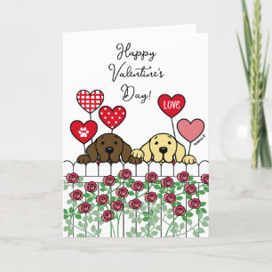Two Labradors Watching Cartoon Roses Valentine Holiday Card