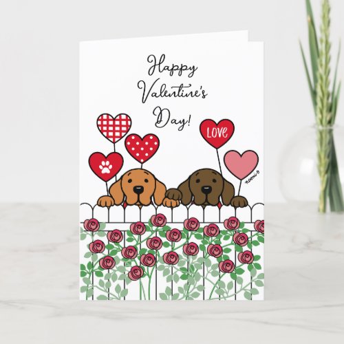 Two Labradors Watching Cartoon Roses Valentine Holiday Card