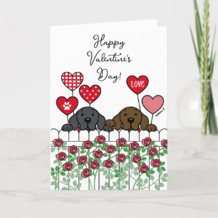 Two Labradors Watching Cartoon Roses Valentine Holiday Card